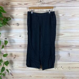 J. Jill Pants Womens Medium Black 100% Linen Cropped Wide Leg Classic Lagenlook